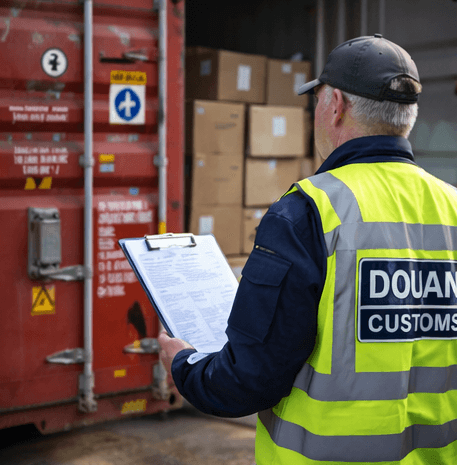 Contrôle douanier d'un conteneur de fret – conformité et réglementations du transport maritime